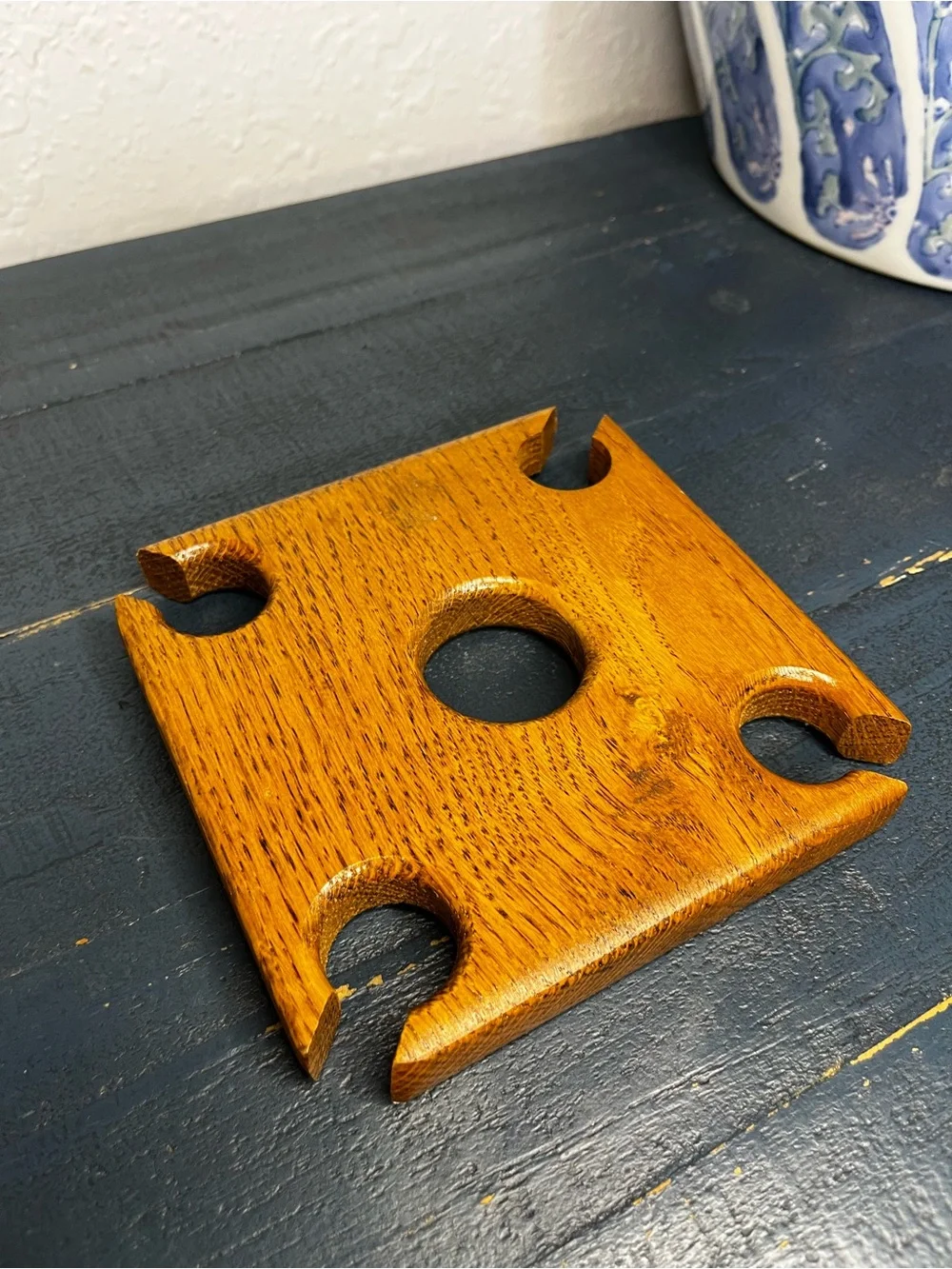 Vintage Solid Wood Wine Glass Bottle Holder Holds 4 Glasses